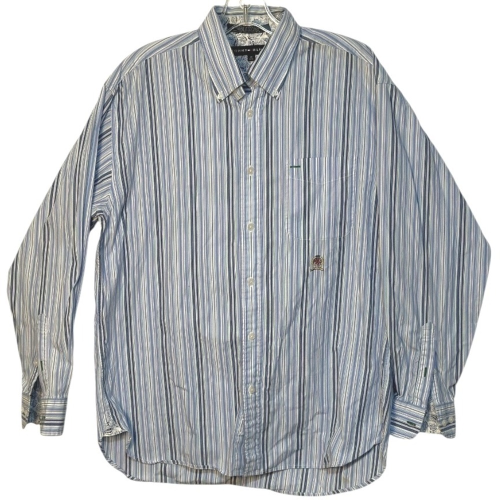 Tommy Hilfiger Vintage Button Up‎ Shirt Long Sleeve Casual Classic Blue Stripe M